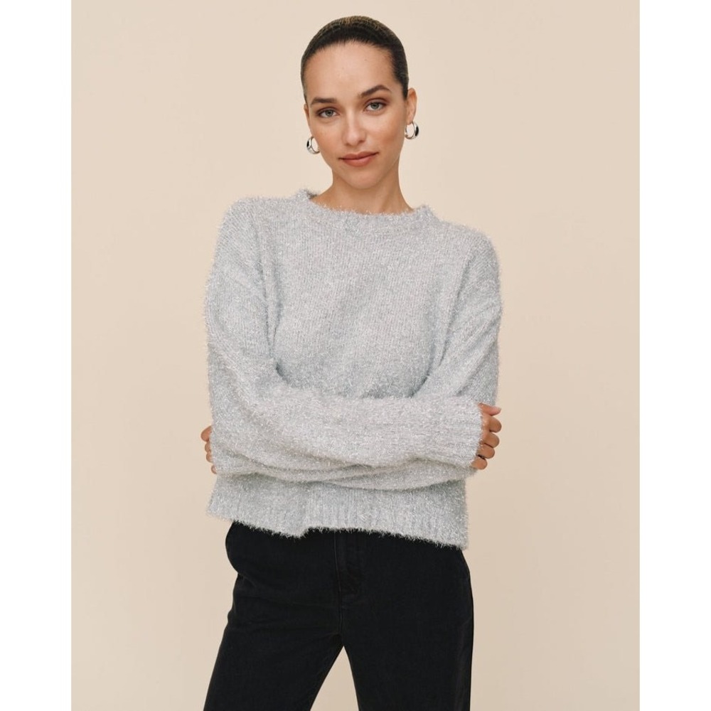 Bella Dahl Silver Metallic Eyelash Knit Sweater Wool Cashmere B4596-H24-300 XS